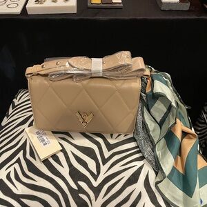 Chic Valentino Orlandi Beige Vegan Leather Quilted Shoulder Bag
